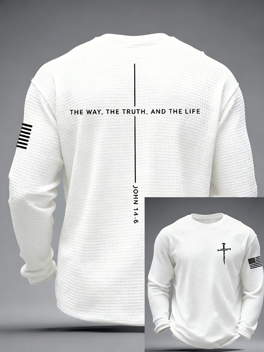 Men's Jesus The Way The Truth The Life Cross  Waffle Long Sleeve T-Shirt