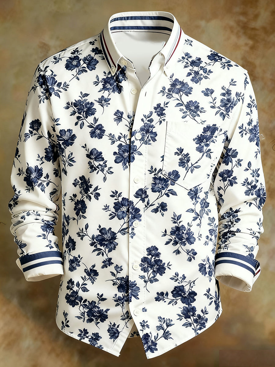 Men's Retro Abstract Art Print Comfortable Business Style Shirt