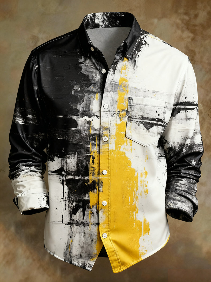 Men's Retro Abstract Art Print Comfortable Business Style Shirt