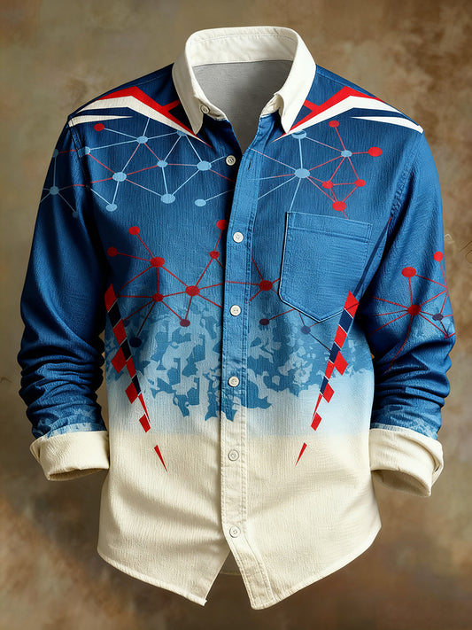Men's Retro Abstract Art Print Comfortable Business Style Shirt