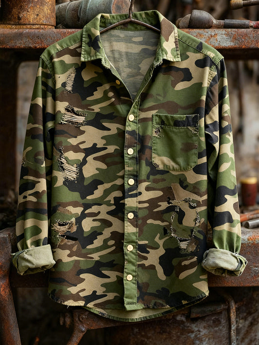 Men's Vintage Christmas Art Print Casual Comfort Long Sleeve Shirt