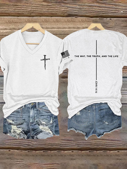 Women's Jesus The Way The Truth The Life John 14:6 Christian Cross Short Sleeve T-Shirt