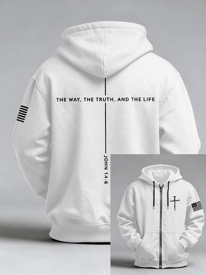 Men's Jesus The Way The Truth The Life John 14:6 Christian Cross Print Zip-Up Hoodie
