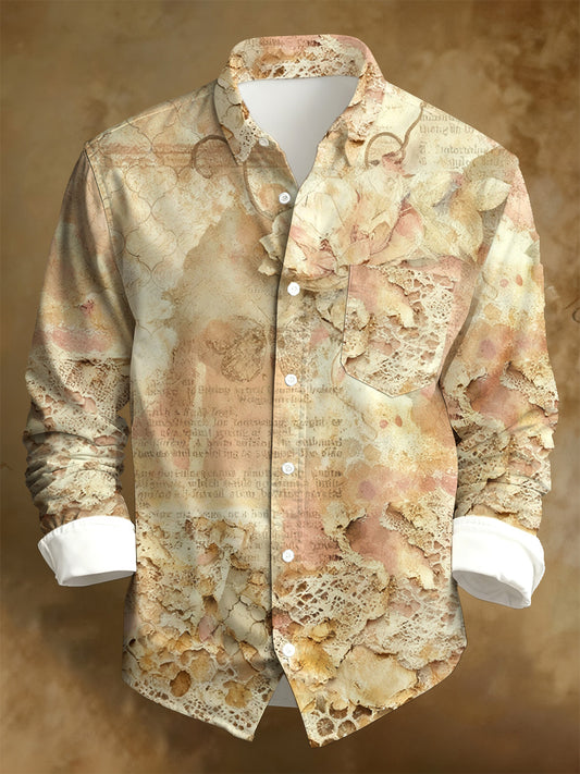Men's Business Style Distressed Printed Long-Sleeved Shirt
