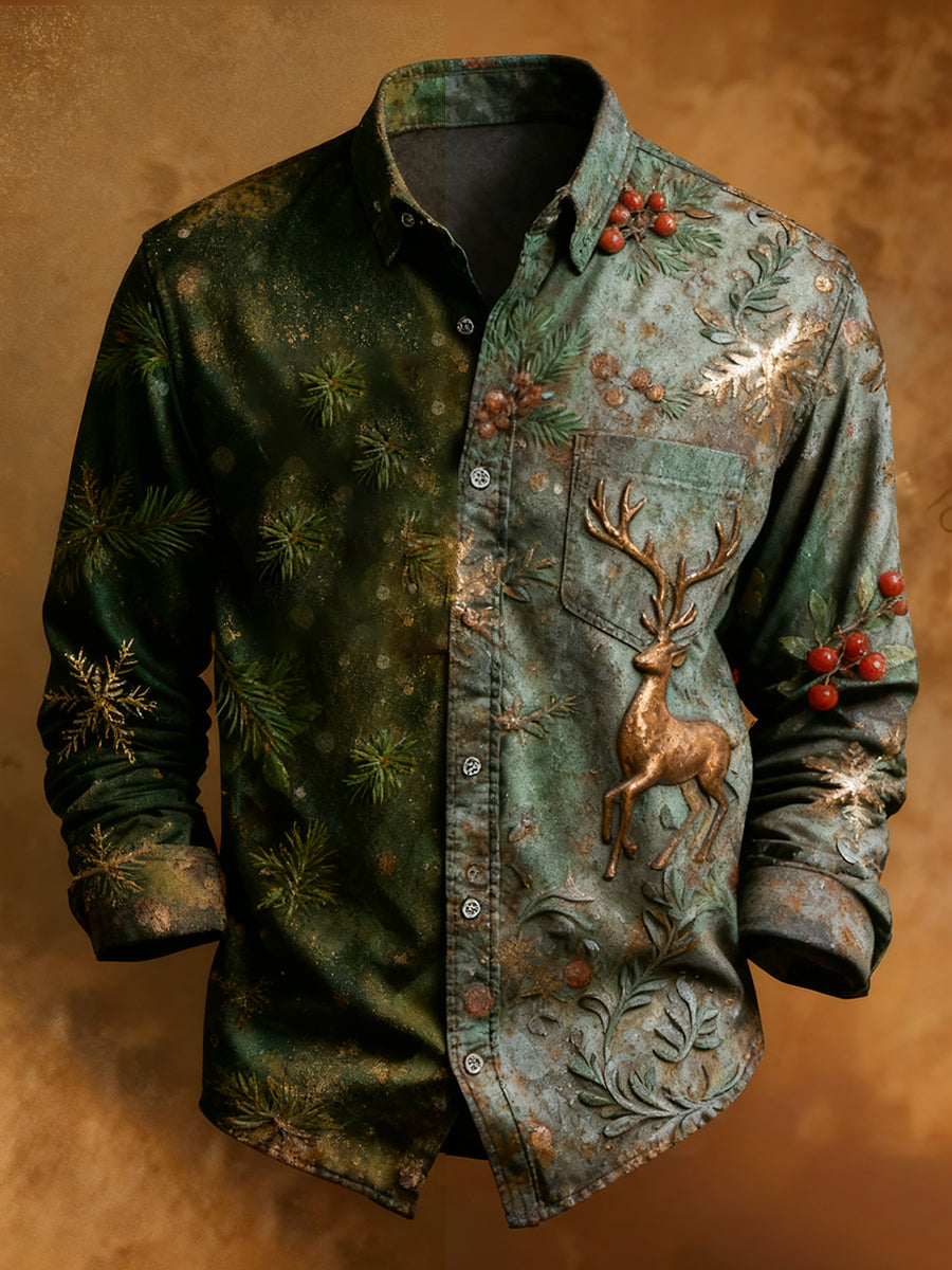 Men's Retro Christmas Casual Comfort Long-Sleeved Shirt