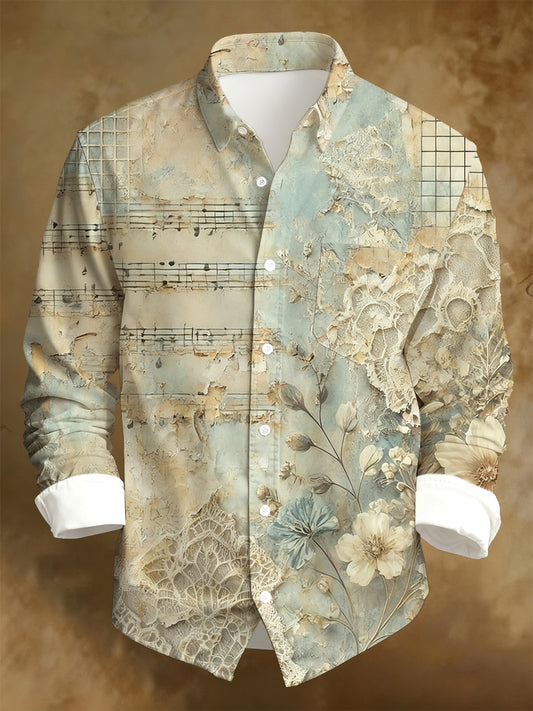 Men's Business Style Distressed Printed Long-Sleeved Shirt