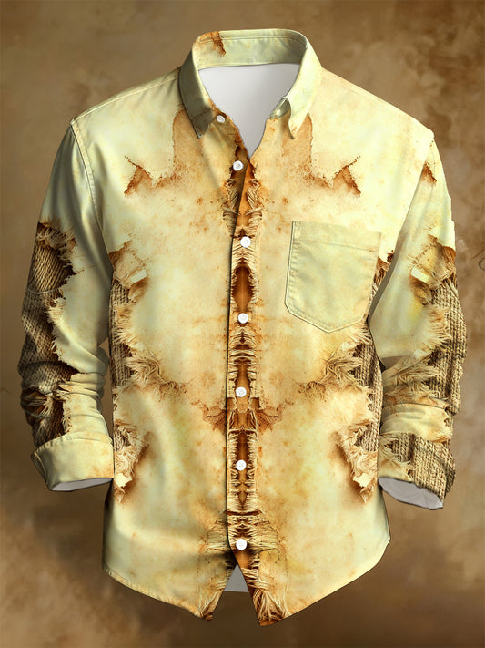Men's Business Style Distressed Printed Long-Sleeved Shirt