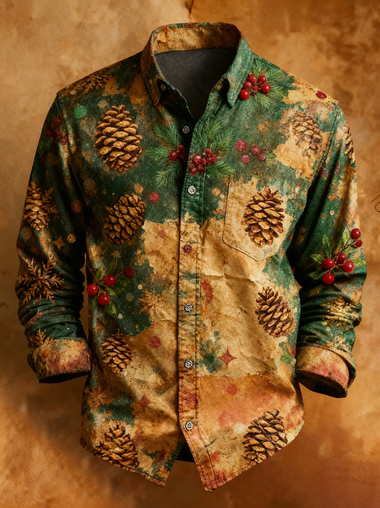 Men's Retro Christmas Casual Comfort Long-Sleeved Shirt