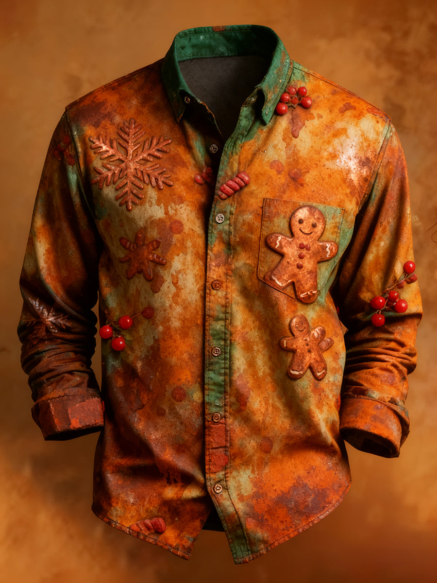 Men's Retro Christmas Casual Comfort Long-Sleeved Shirt