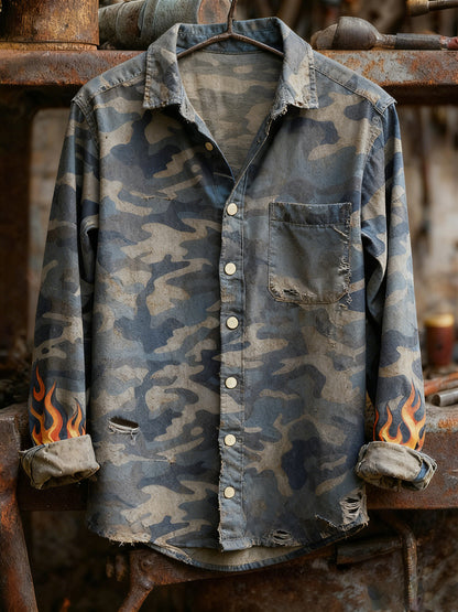 Men's Vintage Christmas Art Print Casual Comfort Long Sleeve Shirt