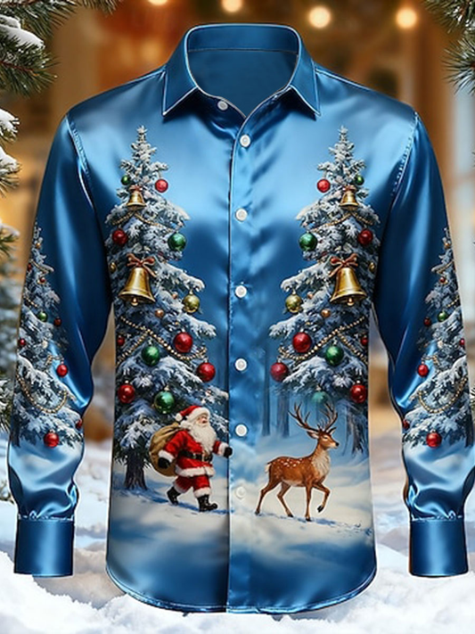 Men's Christmas Printed Satin Shirt