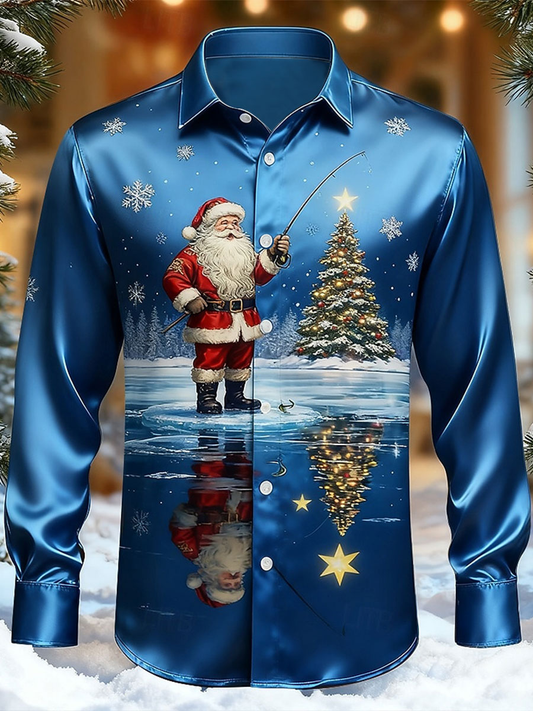 Men's Christmas Printed Satin Shirt