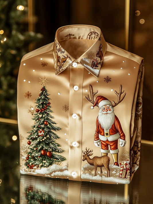 Men's Christmas Printed Satin Shirt