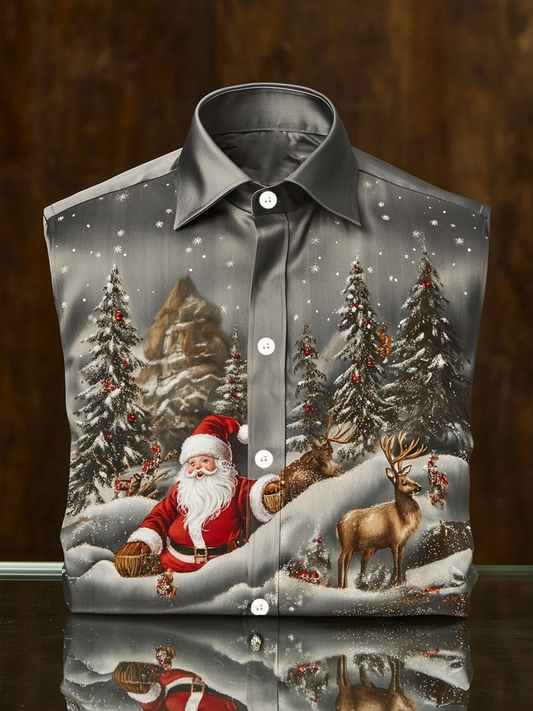 Men's Christmas Printed Satin Shirt