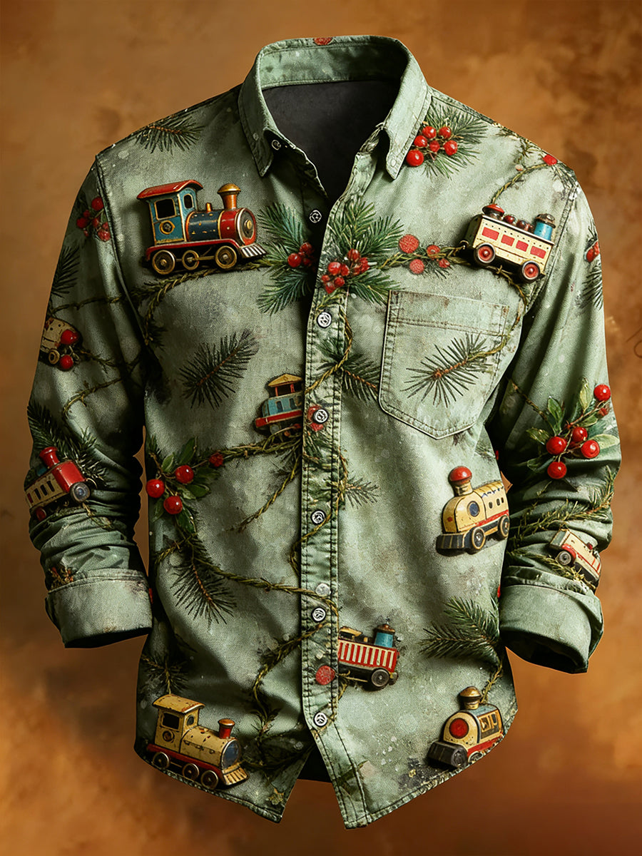 Men's Retro Christmas Casual Comfort Long-Sleeved Shirt