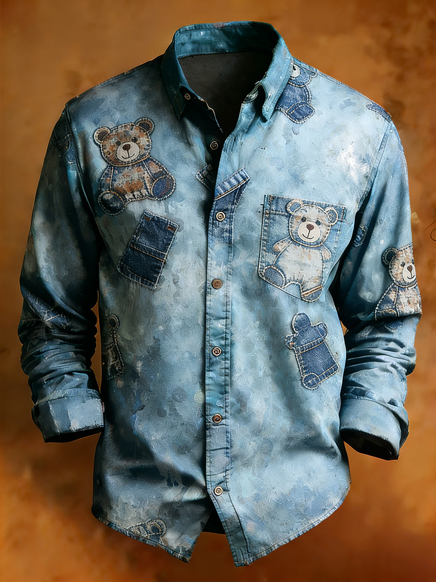 Men's Retro Art Print Comfortable Business Long-Sleeve Shirt