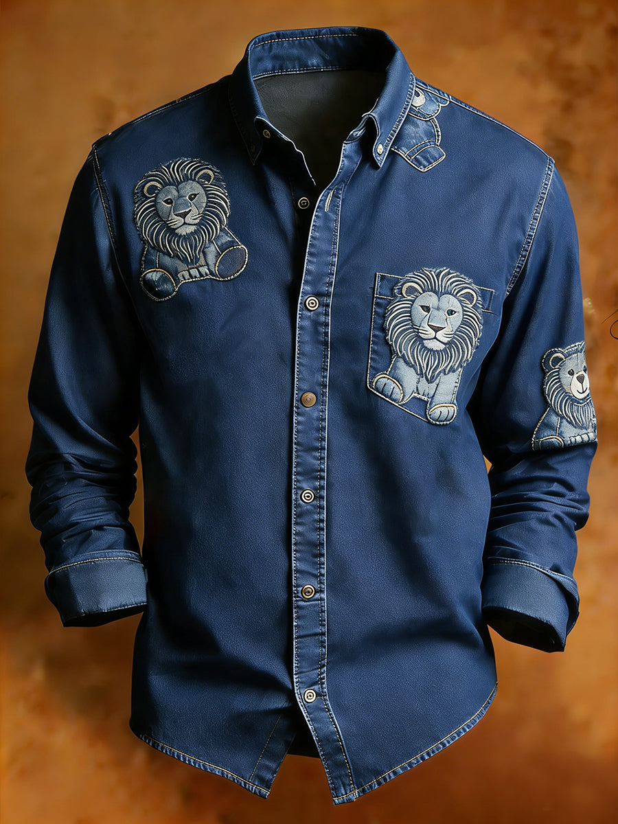 Men's Retro Art Print Comfortable Business Long-Sleeve Shirt