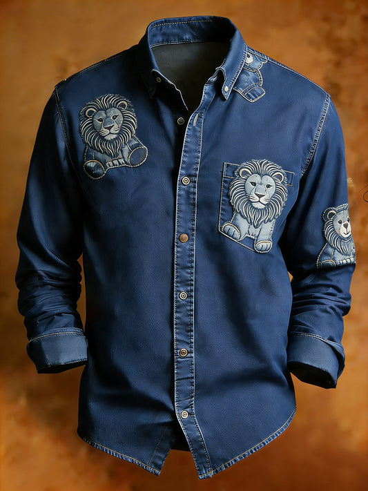 Men's Retro Art Print Comfortable Business Long-Sleeve Shirt