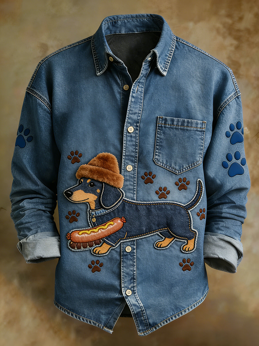 Men's Retro Art Print Comfortable Business Long-Sleeve Shirt