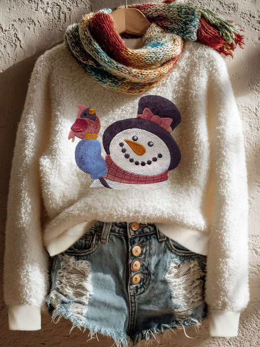 Women's Christmas Art Printed Flannel Sweatshirt(No Scarf)