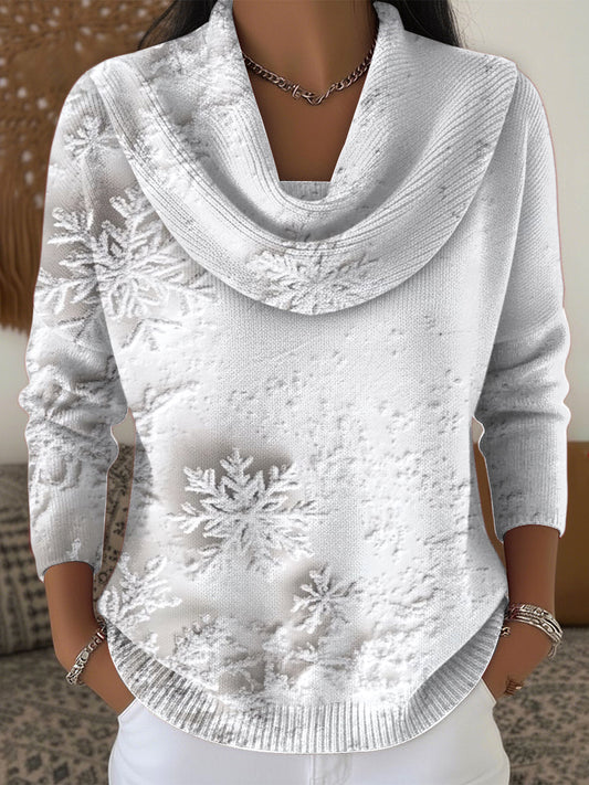 Women's Christmas Snowflake White Casual Sweater