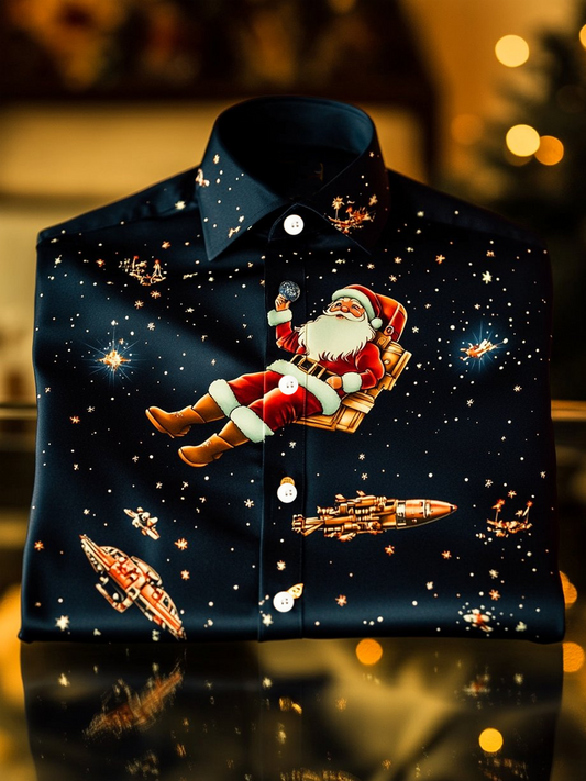 Men's Christmas Santa Claus Print Satin Shirt