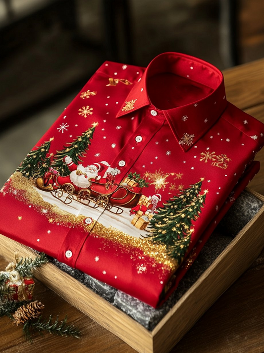 Men's Christmas Santa Claus Print Satin Shirt
