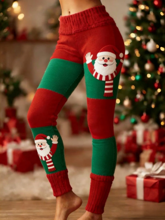 Women's  Retro Christmas Santa Fun Art  Patchwork Sports Stretch Leggings