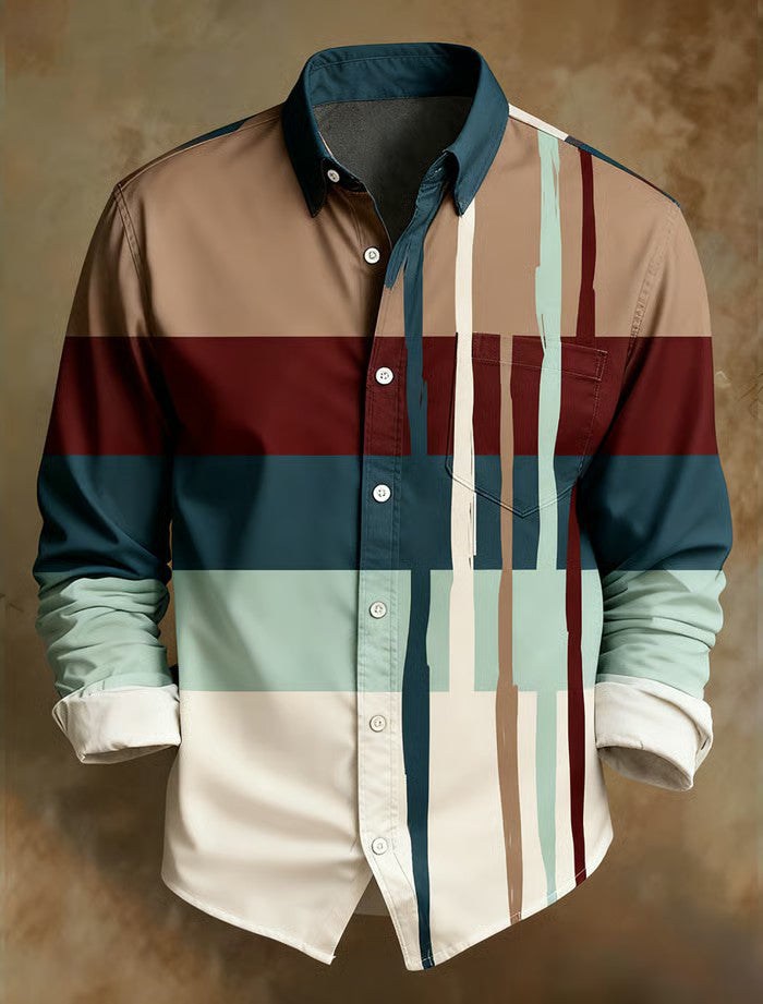 Men's Retro Abstract Art Print Comfortable Business Style Shirt