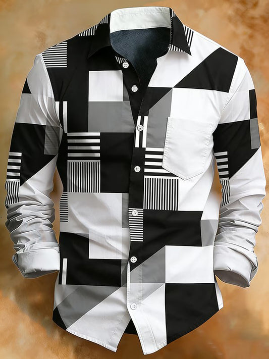 Men's Retro Abstract Art Print Comfortable Business Style Shirt