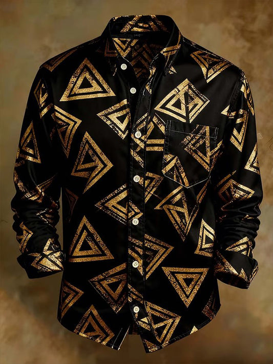 Men's Retro Abstract Art Print Comfortable Business Style Shirt