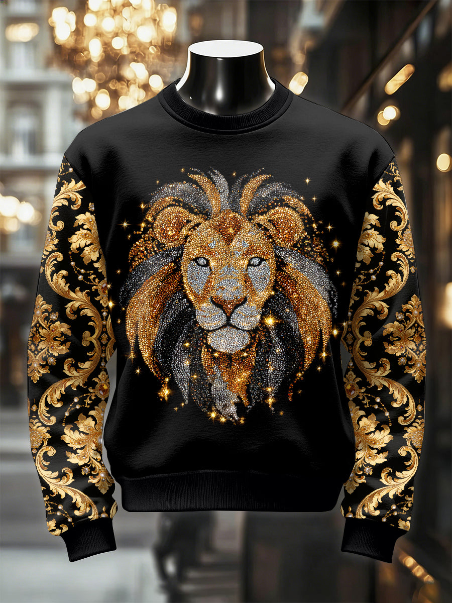 Men's Retro Luxurious Lion Print Casual Sweatshirt
