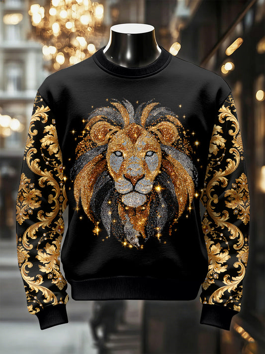 Men's Retro Luxurious Lion Print Casual Sweatshirt