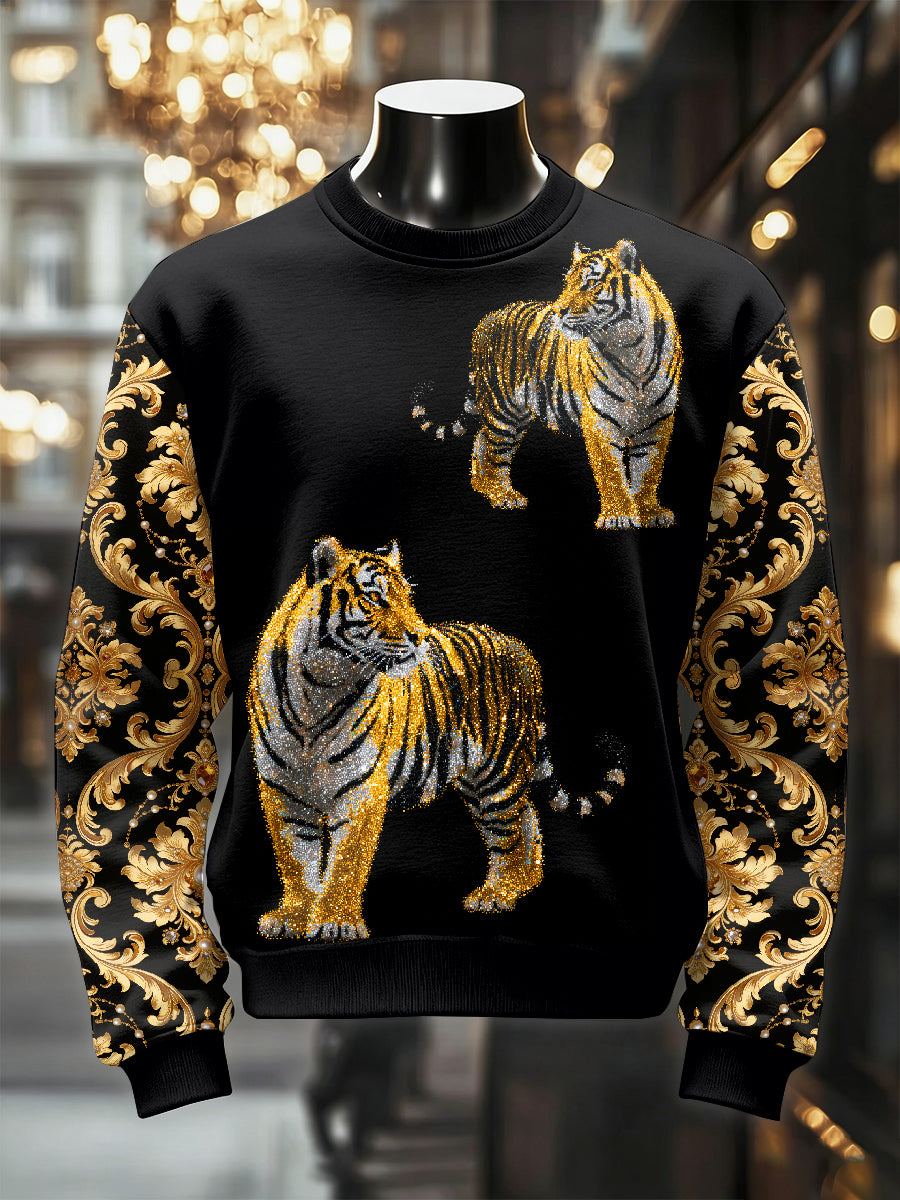 Men's Retro Luxurious Tiger Print Casual Sweatshirt