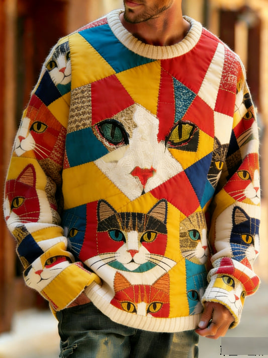 Men's Retro Abstract Animal Art Print Comfortable Knit Top