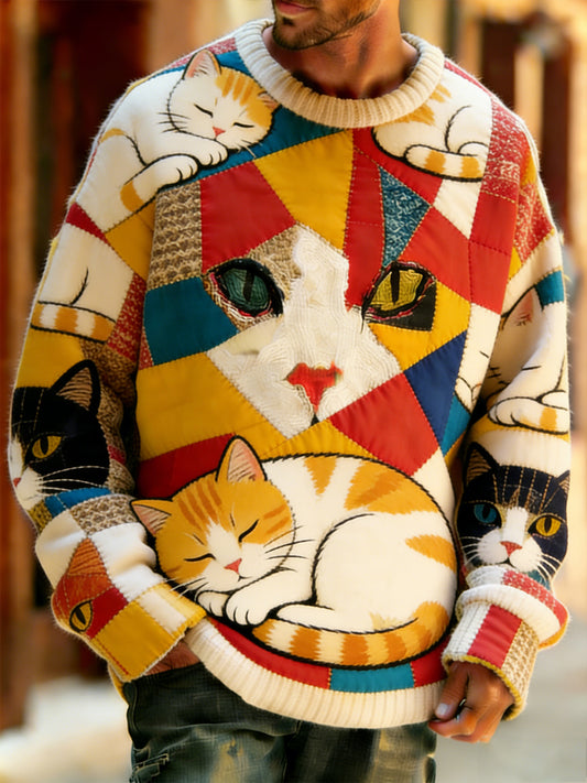 Men's Retro Abstract Animal Art Print Comfortable Knit Top
