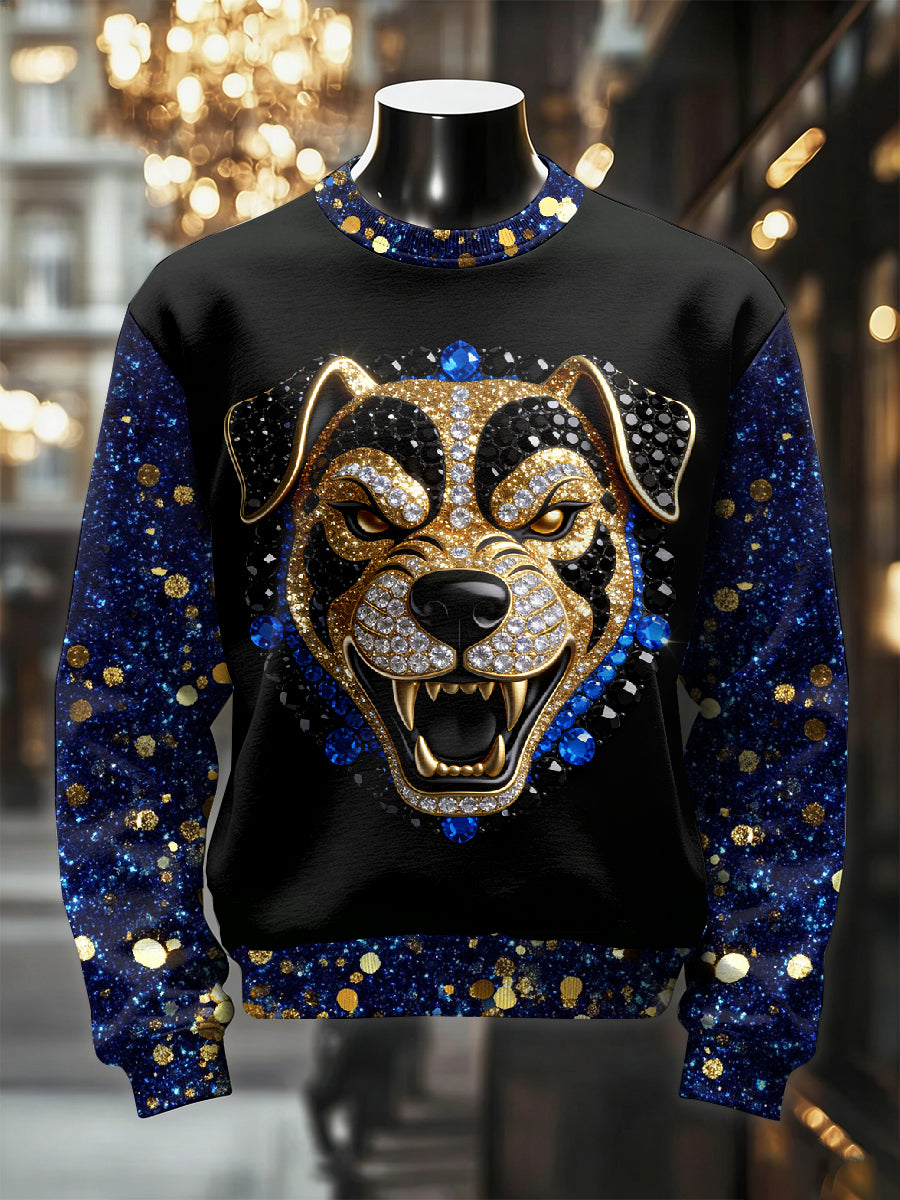 Men's Retro Luxurious Dog Print Casual Sweatshirt