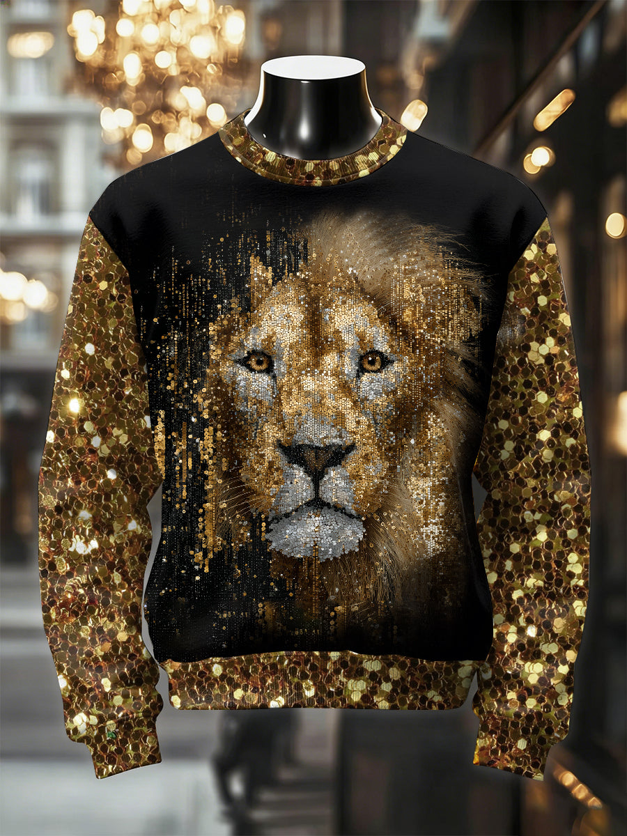 Men's Retro Luxurious Lion Print Casual Sweatshirt