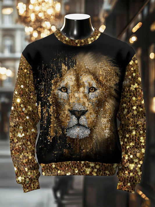 Men's Retro Luxurious Lion Print Casual Sweatshirt