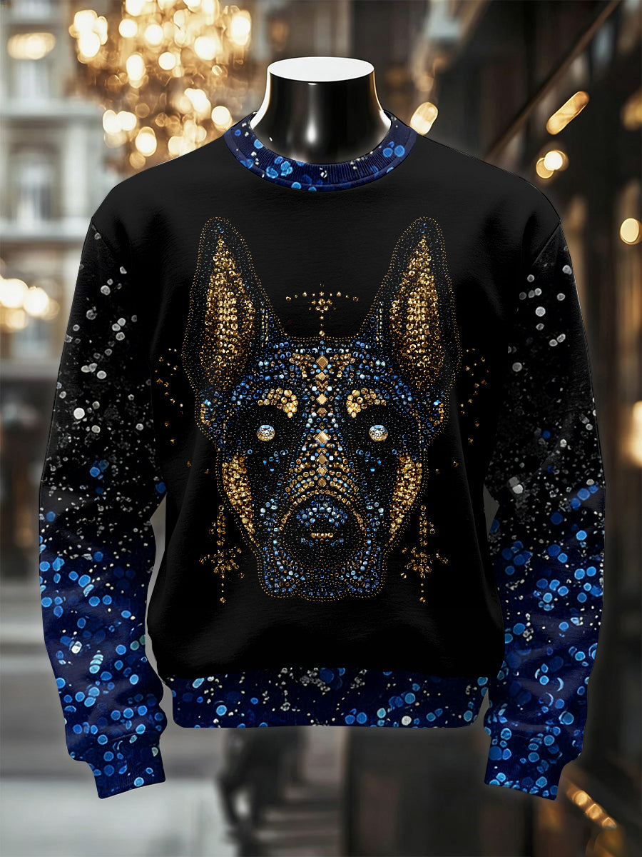 Men's Retro Luxurious Dog Print Casual Sweatshirt