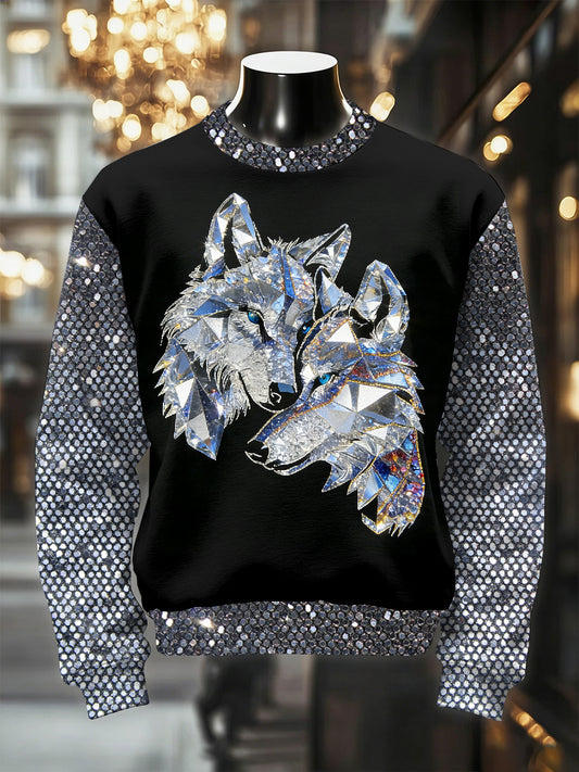 Men's Retro Luxurious Wolf Print Casual Sweatshirt