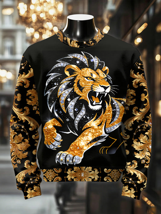 Men's Retro Luxurious Lion Print Casual Sweatshirt