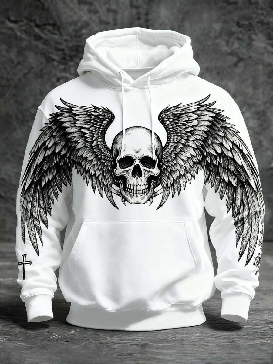 Men's Gothic Skull Oversized Drop-Shoulder Hoodie with Pockets
