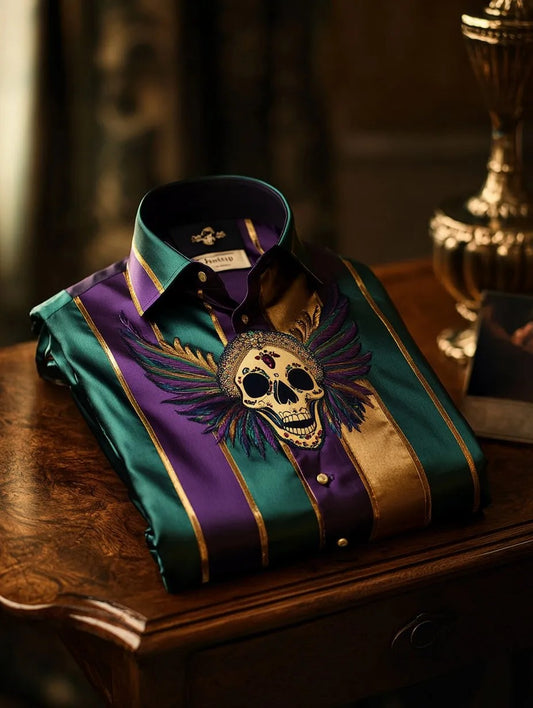 Men's Satin Skull Long Sleeve Button-Down Shirt