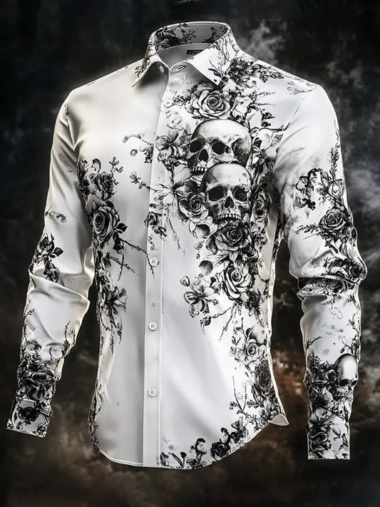 Men's Retro Valentines Day Skull Long-Sleeved Shirt
