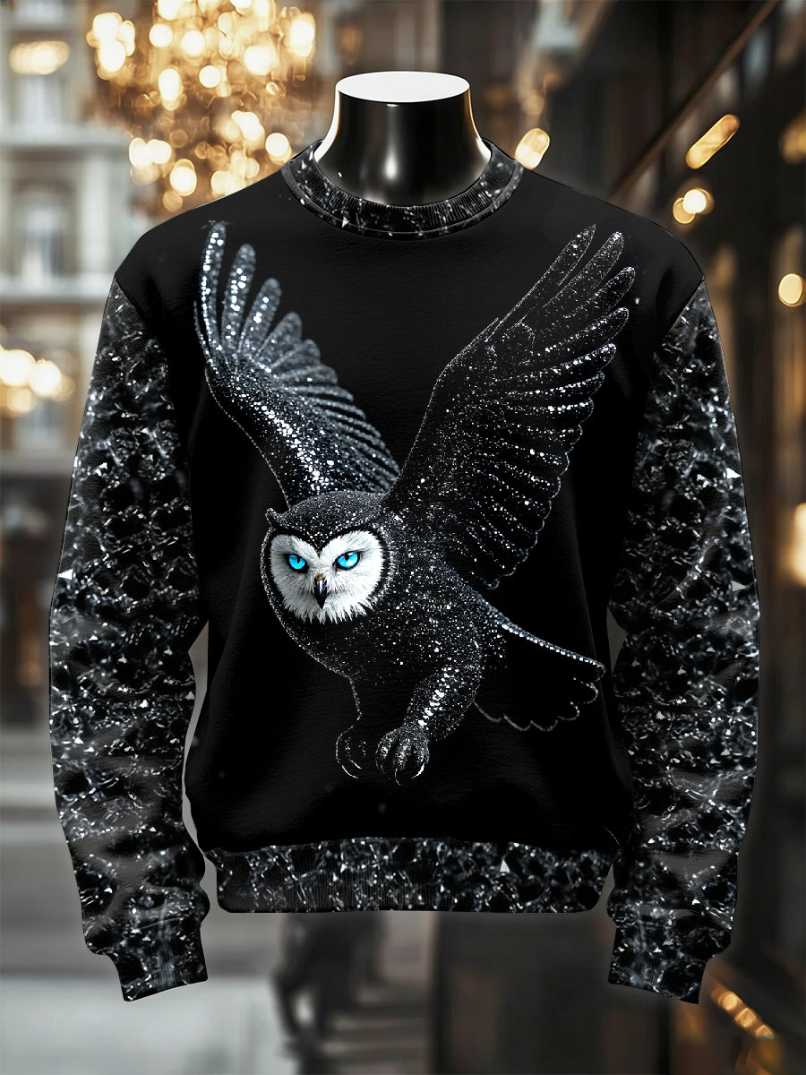 Men's Retro Luxurious Owl Print Casual Sweatshirt