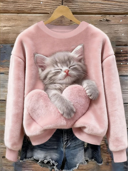 Women's Cute Cat Flannel Hoodie