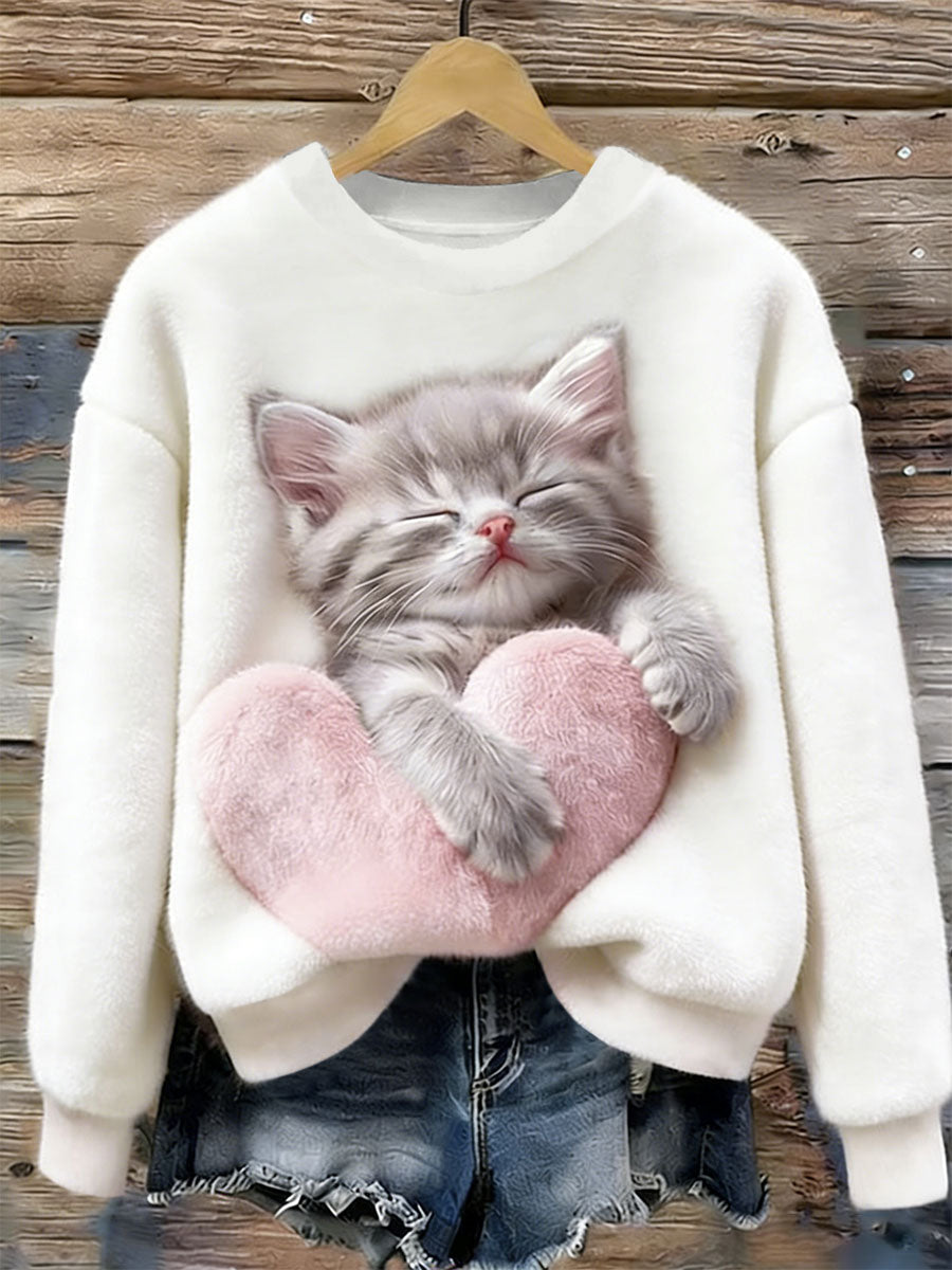 Women's Cute Cat Flannel Hoodie