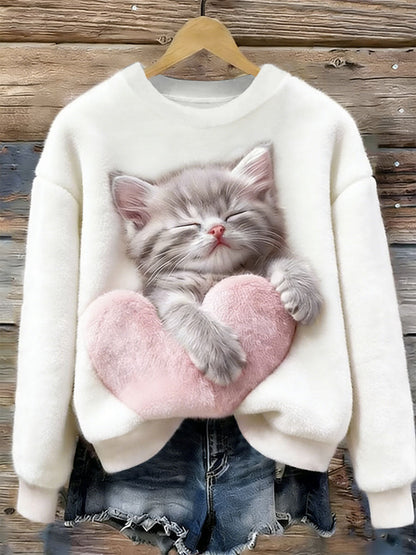 Women's Cute Cat Flannel Hoodie