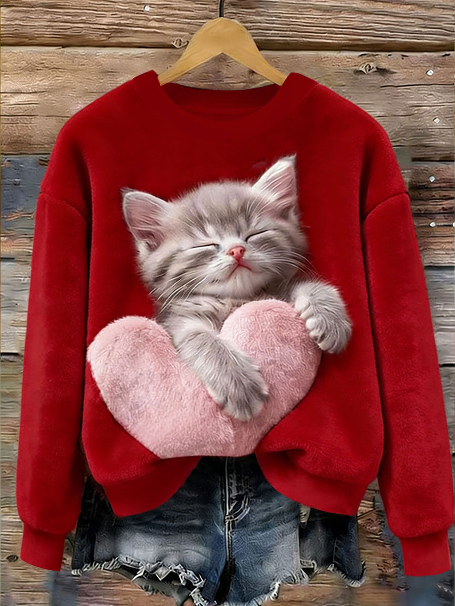 Women's Cute Cat Flannel Hoodie